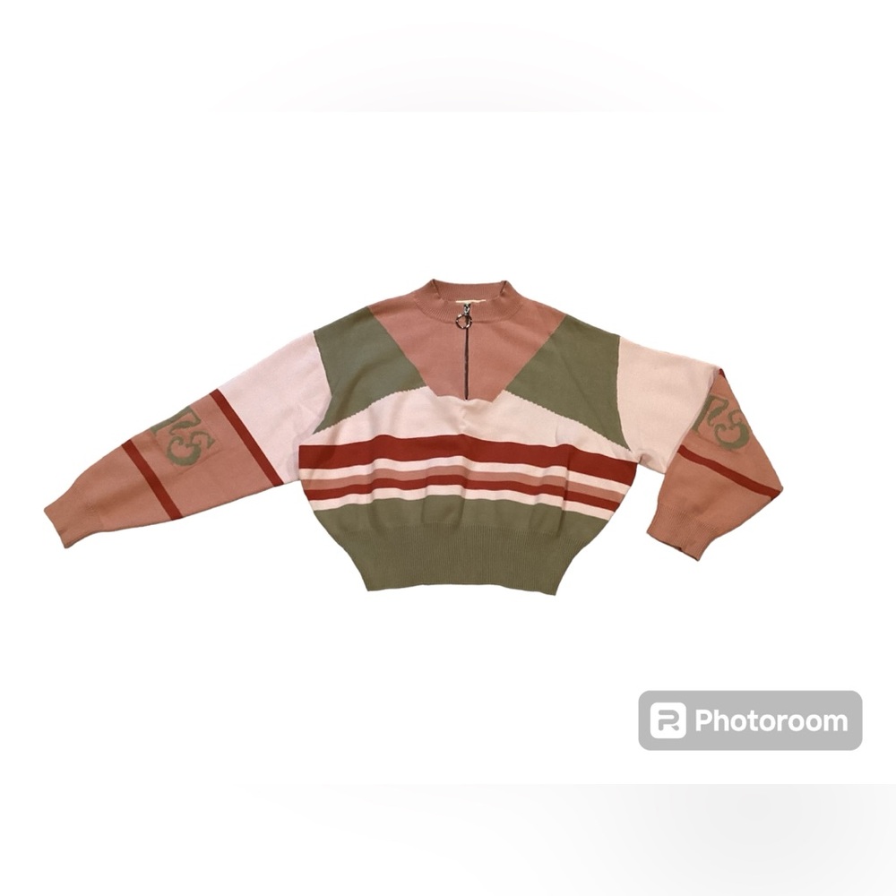 One Teaspoon OTS Reactive Knit‎ Sweater Pink Green Oversized Quarter Zip Small